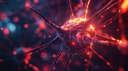 Poster - Neuron cell impulses nervous system dynamics neural network visualization under microscope brain signal communication mental signals
