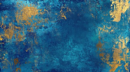 Poster - A vibrant painting featuring shades of blue and gold in a textured background