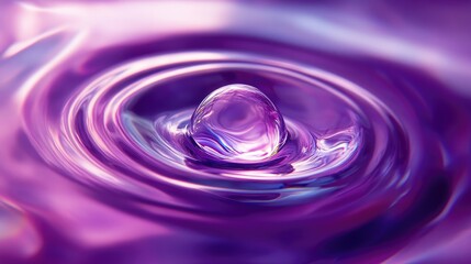 Poster - Large drop of liquid in a beautiful round shape with bright glare and shadow on a rich purple lilac background captured in close up macro A stunning and colorful artistic image