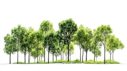 Poster - Cluster of vibrant green trees on a white backdrop