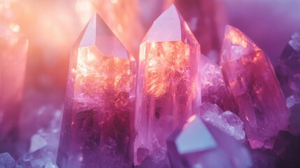 Poster - Close up of shimmering pink and purple crystals illuminated by natural light