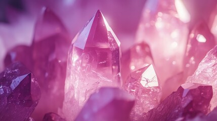 Poster - Close up of shimmering pink and purple crystals illuminated by natural light