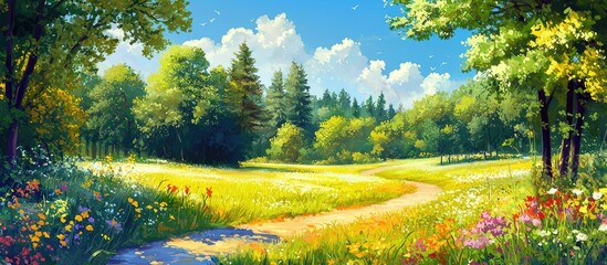 Poster - Summer Landscape Of The Park Natural Background