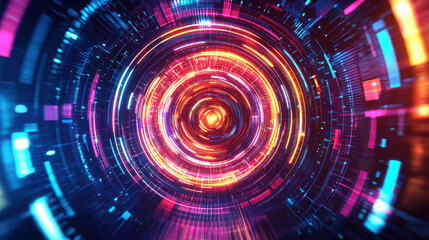 Poster - Abstract Dynamic Patterns of Radiating Circles in Neon Colors Displaying Vibrant Energy and Movement in a Futuristic Background