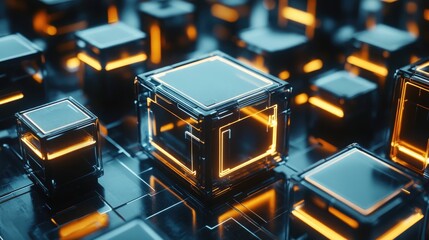 Poster - Futuristic three dimensional square shapes in a high tech design