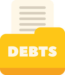 Poster - yellow debt folder containing financial documents symbolizing unpaid invoices and bills