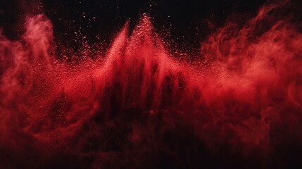 Poster - Red powder aerosol burst against a dark backdrop