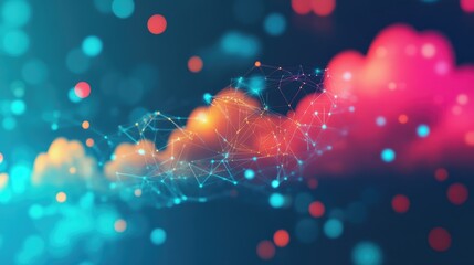 Poster - Modernized connections in the clouds illustrate the concept of a digital network facilitating global connections and international business interactions