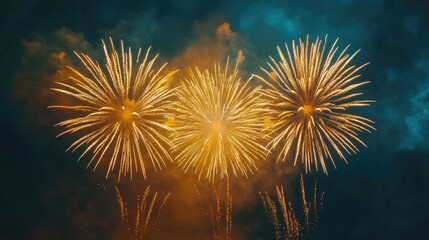 Poster - Joyful New Year Celebration Festive New Year s Eve Party background panorama greeting card banner featuring golden fireworks against a dark sky