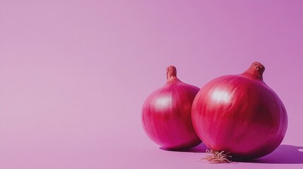 Poster - A minimalist shot of red onions against a solid purple background, emphasizing their natural color and form