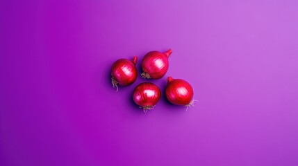 Poster - A minimalist shot of red onions against a solid purple background, emphasizing their natural color and form
