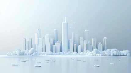 Aufkleber - A stylized 3D illustration of Chicago, with its skyline crafted in white material, providing a minimalist and modern perspective of the city