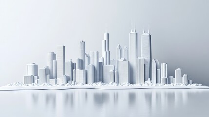 Aufkleber - A stylized 3D illustration of Chicago, with its skyline crafted in white material, providing a minimalist and modern perspective of the city