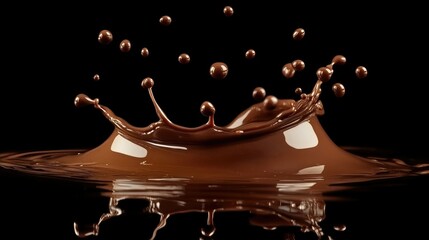 Aufkleber - Close-up of a smooth chocolate splash with scattered droplets, frozen in time to create a luxurious and mouth-watering image