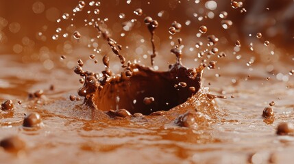 Aufkleber - Close-up of a smooth chocolate splash with scattered droplets, frozen in time to create a luxurious and mouth-watering image