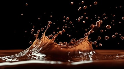 Aufkleber - Close-up of a smooth chocolate splash with scattered droplets, frozen in time to create a luxurious and mouth-watering image