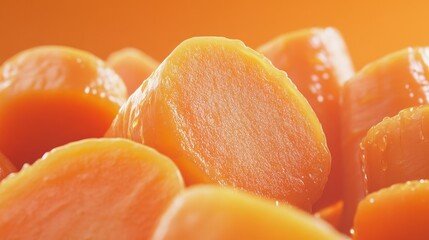 Poster - Close-up of freshly cut carrots with their bright orange color popping against an equally vibrant orange background