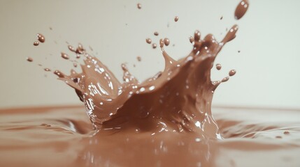 Aufkleber - Smooth, creamy chocolate splash with droplets flying off in all directions, captured on a clean background for an appetizing, modern look
