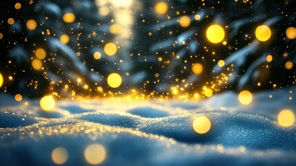 Poster - Christmas background with snow and bokeh lights. 3d rendering - Generated AI