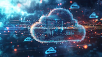 Poster - 3D rendering of digital cloud and connection lines on blue background - Generated AI