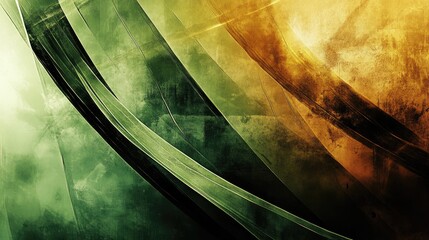 Poster - Abstract composition in green brown and yellow tones