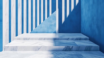 Poster - A blue backdrop featuring a white striped marble design