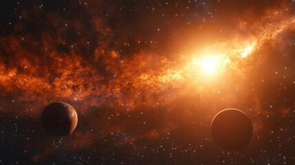 Poster - celestial bodies of a planet and galaxy in open space showcasing cosmic elements