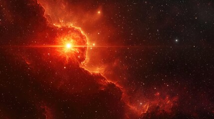 Poster - Red star emerging in the cosmos with a backdrop of a star filled sky