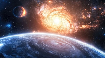 Poster - Celestial bodies of a planet and galaxy in vast space