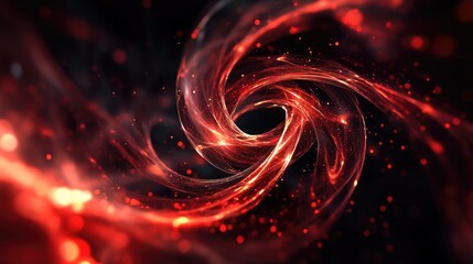 Poster - 3D knot illuminated against a dark backdrop featuring swirling red particles Ideal for business themes scientific concepts and abstract presentations in a holographic style