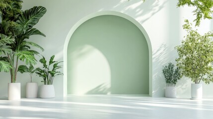 Poster - white arch set against a green backdrop creating a scene ideal for showcasing products 3d illustrati