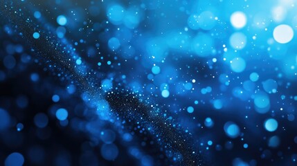 Poster - numerous shimmering blue particles in a vast space captured in slow motion creating an abstract back