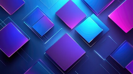 Poster - Geometric background featuring vibrant blue and purple neon squares