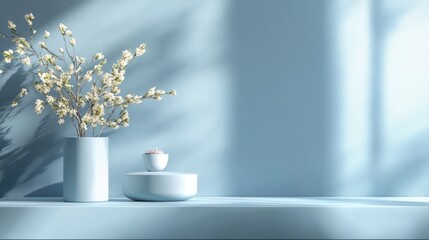 Poster - 3D rendering of a product podium featuring a soft blue color palette for showcasing objects or commodities