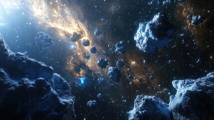 Poster - celestial bodies and cosmic elements in open space created through 3d rendering techniques