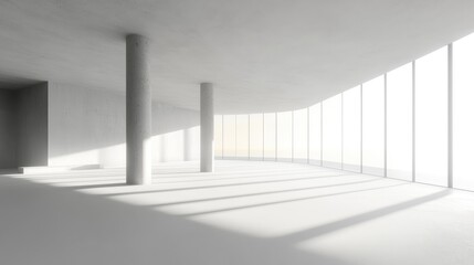 Poster - Abstract modern architectural background featuring an empty open space interior created through 3D rendering techniques