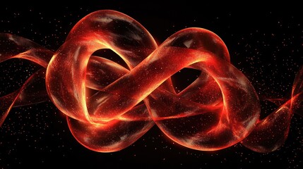 Poster - 3D knot illuminated against a dark backdrop featuring swirling red particles Ideal for business themes scientific concepts and abstract presentations in a holographic style