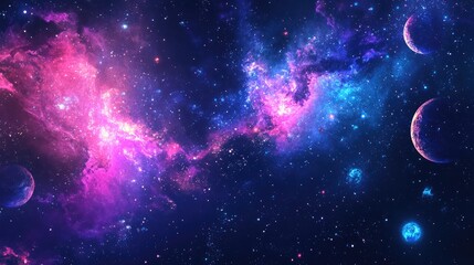 Poster - vibrant illustration of a dark and light outer space background showcasing galaxies and planets in m