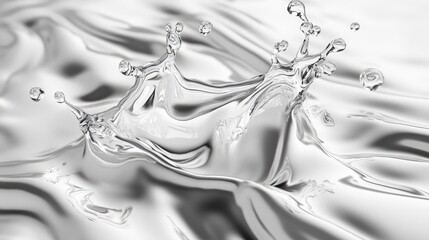 Poster - Silver splash in a 3D illustration showcasing dynamic movement and fluidity