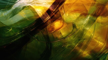 Poster - Abstract composition in green brown and yellow tones