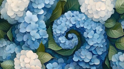 Poster - Spiral pattern featuring hydrangea flowers and foliage