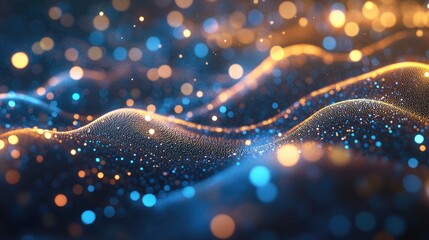 Poster - Sparkling graphic particles and luminous lines in a 3D illustration showcasing a vibrant and dynamic visual experience 3D rendering