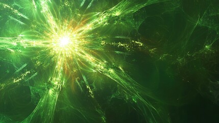 Poster - Abstract green background featuring a glossy fractal explosion star with intricate lines A visually striking illustration