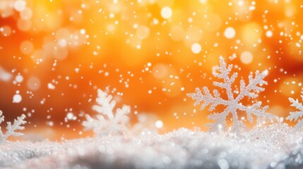 Poster - Festive orange backdrop with a winter theme and gently falling snowflakes