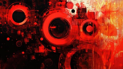 Poster - Abstract digital illustration featuring vibrant red circles