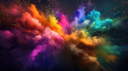 Poster - Vibrant multicolored computer generated illustration set against a dark backdrop