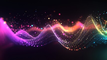 Poster - Signal oscillation with optical flow series featuring a composition of colorful lines and lights isolated on a black backdrop focusing on technology design and education themes