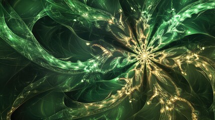 Poster - Abstract green background featuring a glossy fractal explosion star with intricate lines A visually striking illustration