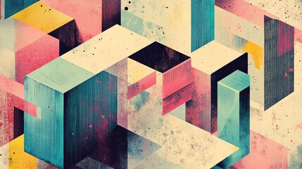 Poster - Abstract geometric cube designs with intricate shapes