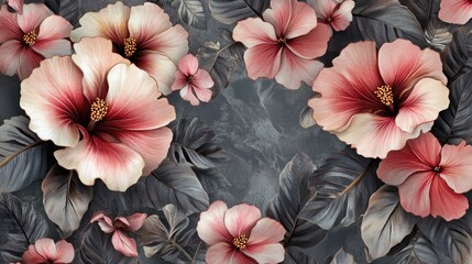 Poster - Beautiful and modern digital textile design featuring floral and leaf patterns ideal for printing applications